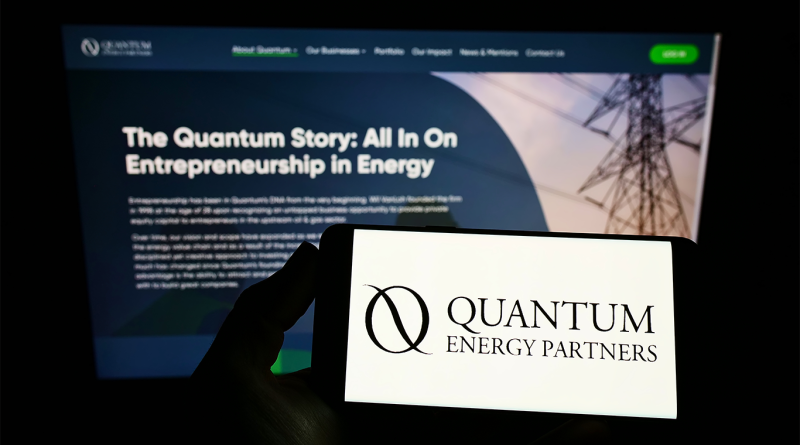 Quantum Energy Partners website and logo displayed on mobile and laptop screen