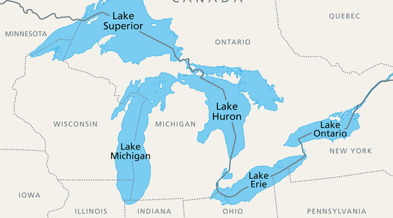 Map displaying the Great Lakes region of North America/Canada