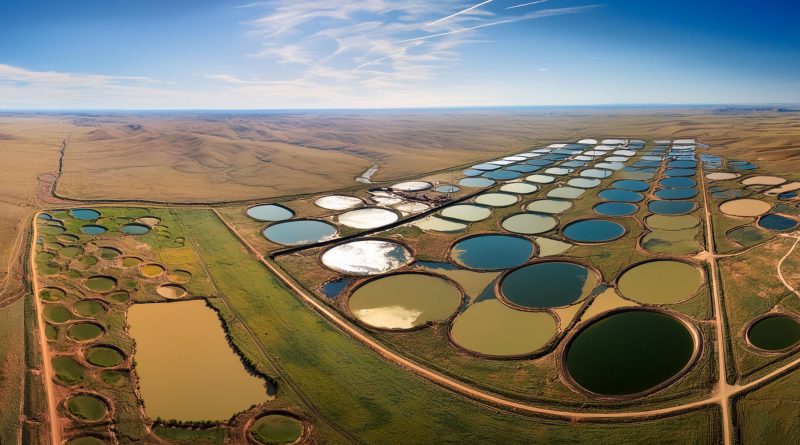 A landscape view of the Permian Basin oil fields, showcasing the expanse of oil rigs and infrastructure.