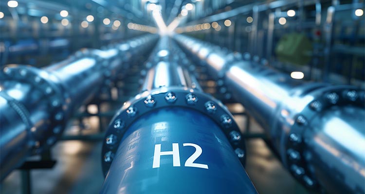 A close-up view of a hydrogen storage pipeline system, showcasing the advanced technology and engineering involved in the transport and storage of hydrogen gas.