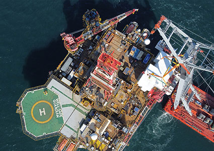 Overhead view of offshore oil rig