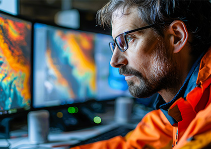 Geologist looking at relevant data for oil fields