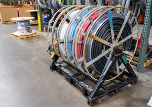 a large, multi-spool cable reel stand