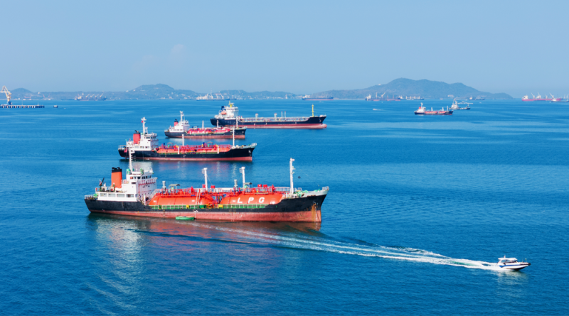 LPG gas and oil tanker ships anchored in the ocean