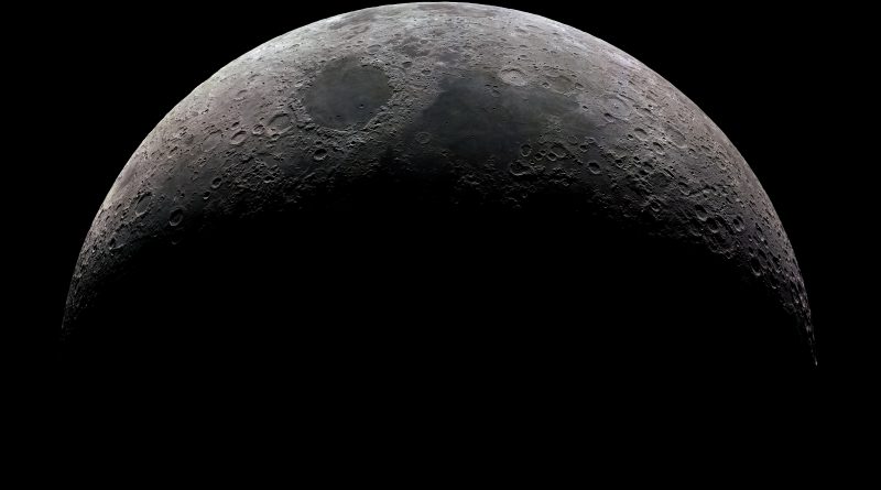 Moon surface highlighting craters and shadowed regions against deep space