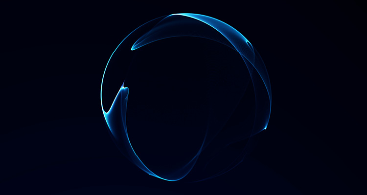 an abstract glowing blue and purple energy orb against a dark background