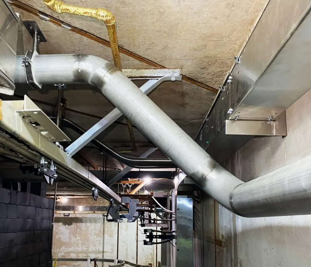 The Foss General Contractors’ project included retrofitting the existing chiller stand with new supports, installing new supply-air piping and relocating the Paxton Blower.