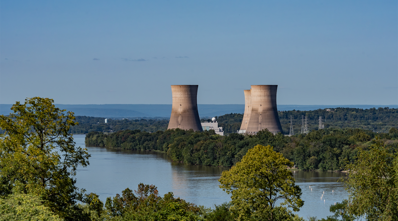 High-angle view of a nuclear power plant