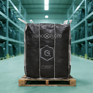 a bulk industrial super sack (FIBC) of graphene powder produced by NanoXplore